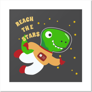 Cute dinosaur astronaut. Posters and Art